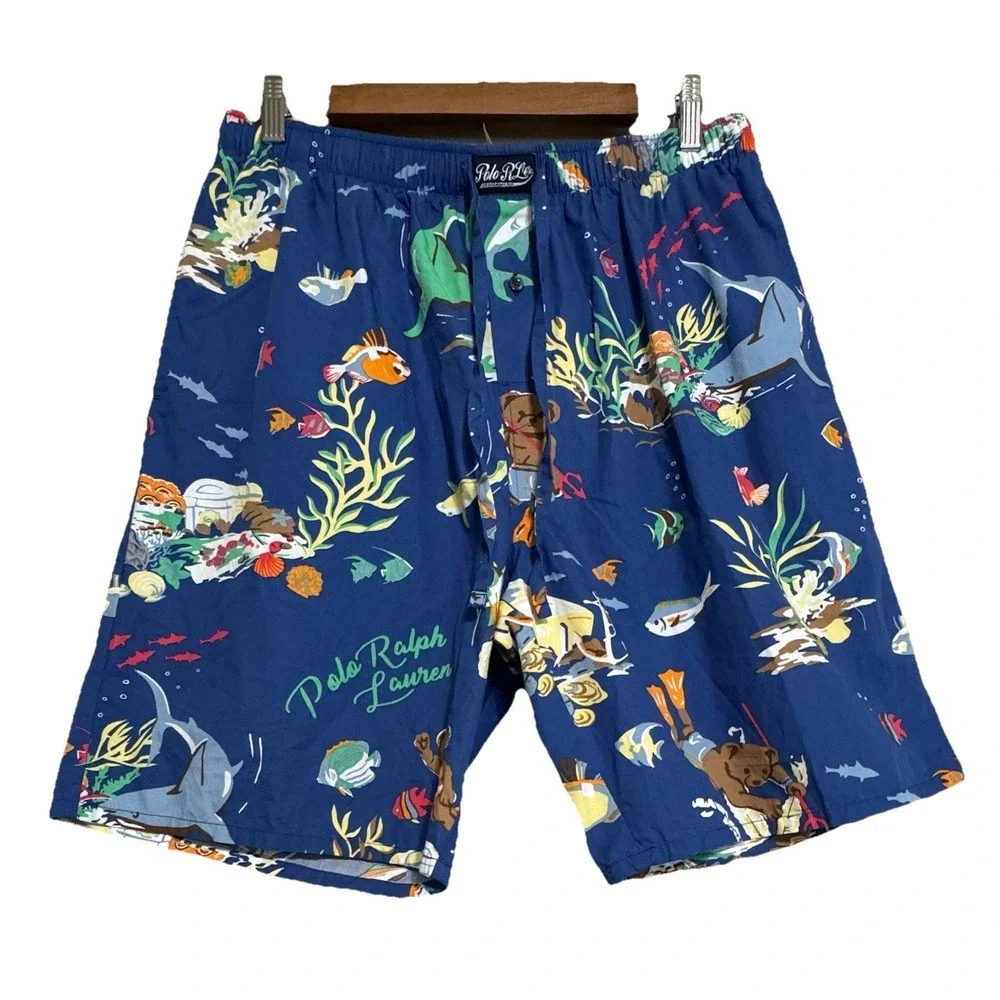 Polo Ralph Lauren Men's Shorts Large Nautical Polo Bear Sharks Fish Graphic